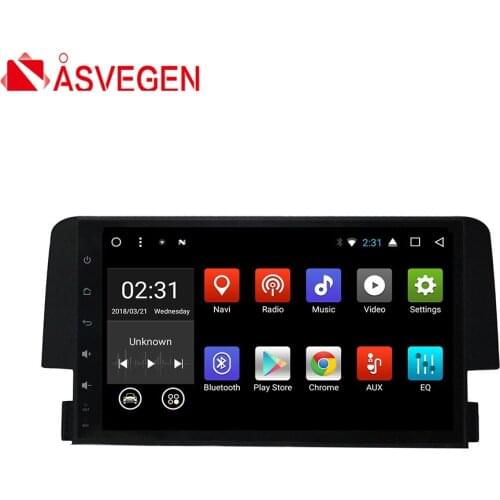 Asvegen 9'' 1 Din Android 7.1 Quad Core Car GPS Navigation Stereo Headunit Multimedia Vedio Radio Player For Honda Civic 2016