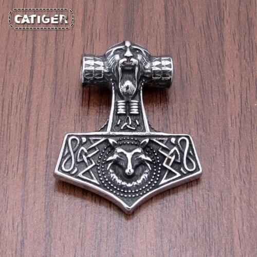 Free Shipping Punk Wolf Thor hammer necklace Mjolnir Steel Color Black color Viking Amulet Hammer Pendant Norse Jewelry