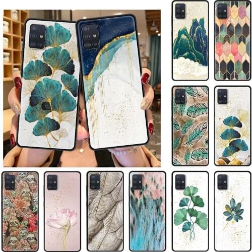Gingko flower Case For Samsung Galaxy A51 A71 A21s M31 A31 A91 A41 A42 A21 M51 M30s S21 S20 FE Gold Foil Art Black Phone Coque