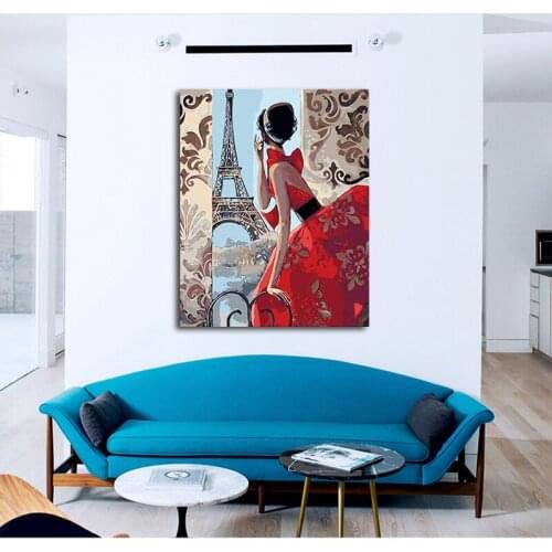 DIY colorings pictures by numbers with Eiffel Towerpicture drawing Relief painting by numbers framed Home