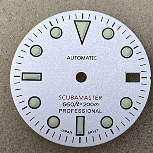 For SKX007 28.5MM Green Luminous White Dial Replacement Watch Dial for SKX007 NH35/NH36/4R36 Watch Movement