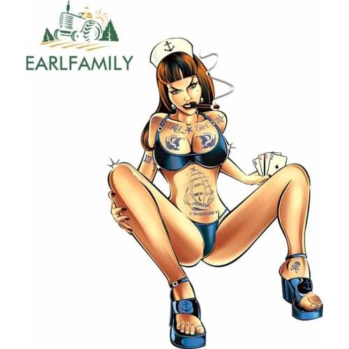 EARLFAMILY 13cm x 9.3cm For HOMEWORD PIN UP Girl Refrigerator Car Stickers Personality Decal Surfboard Bumper Decoration