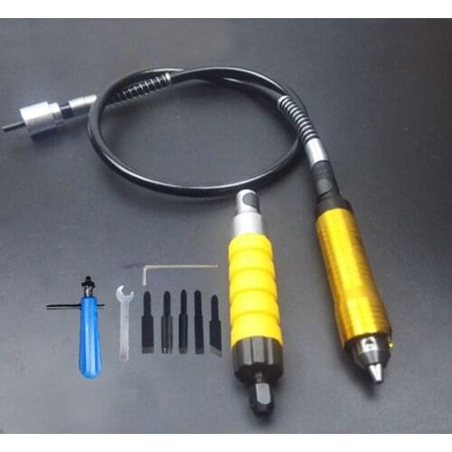 Electric hand shank+Flexible Shaft+electric chisel+5 Carving knife and small spanner, Electric furniture wood carving knife