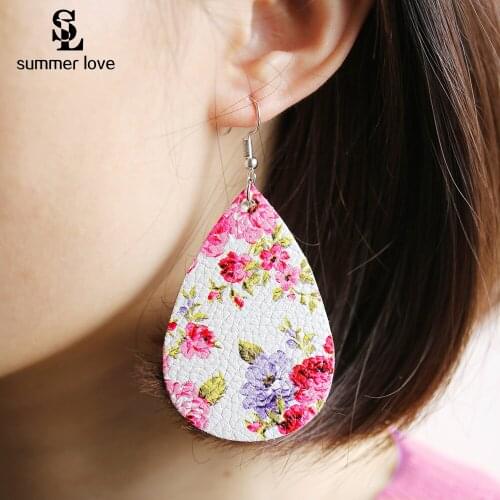 Ethnic Colorful Flower Leather Dangle Earrings for Women Long Boho Water Drop Wedding Earring Party Gift Bohemia Jewelry 6 Style
