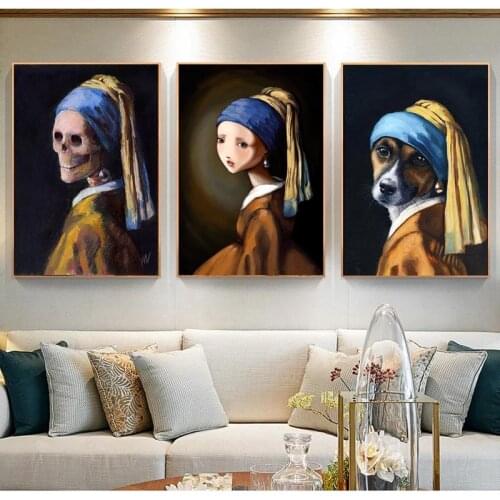 Spoof Funny Johannes The Girl with A Pearl Earring Famous Wall Paintings Classical Portrait Art Canvas Prints Home Decor
