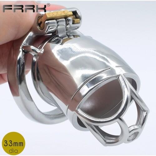 FRRK Stainless Steel Male Chastity Cage for Men Metal Penis Rings Fetish Sex Toys Large Cock Sleeve BDSM Tube Control Denial