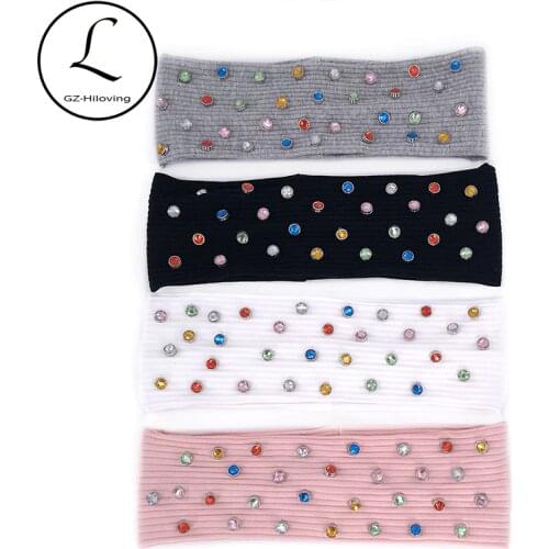 GZhilovingL Multi-color Rhinestones Headbands For Woman Ladies Summer Soft Thin Cotton Ribbed Head Wrap Hair Bands Accessories