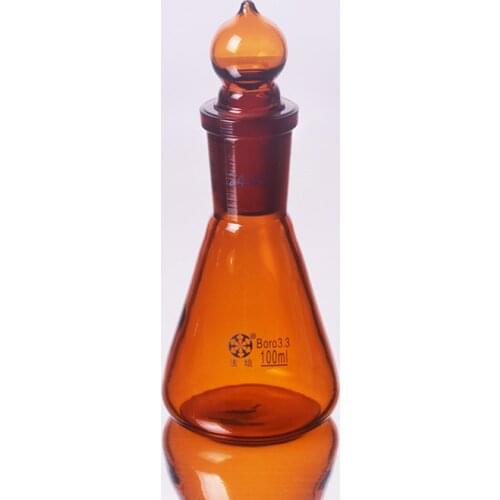 Brown conical flask with standard ground-in glass stopper,Capacity 100ml,joint 24/40,Erlenmeyer flask with standard ground mouth