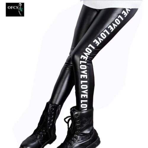 New Baby Girls Leather Pants High Quality Elastic Waist Skinny Legging For Girls Spring Kids Girls Trousers kids Letter Leggings