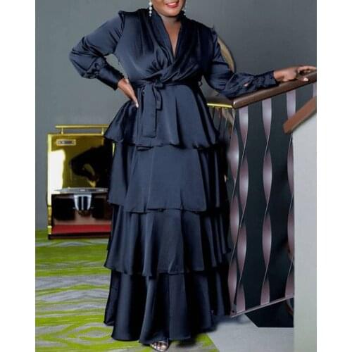 RMSFE 2021 Ladies Hot Selling High Waist Long Sleeve V-neck Fashion Solid Color Pullover Temperament Commuter Lace Up Dress