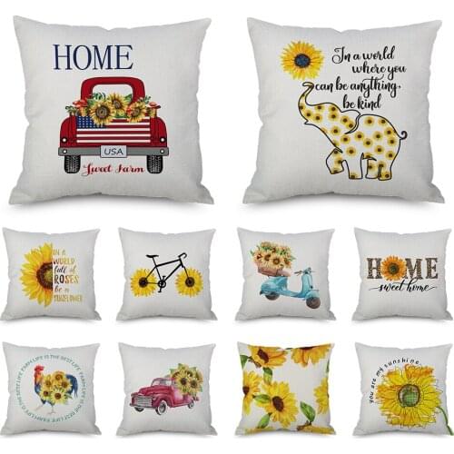 Farm Sunflowers Throw Pillow No Filler Truck Flower Mark Throw Pillow Linen Cushion Covers 18“X18” For Company Private Car Decor