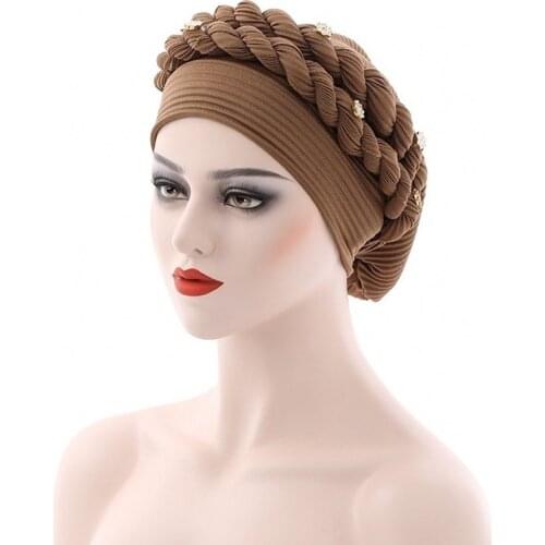 Islam Muslim Bonnet Hijab Women Cover Inner Hijab Caps With Braids Headwear Head Wrap Pleated India Muslim Fashion Turbans Hats