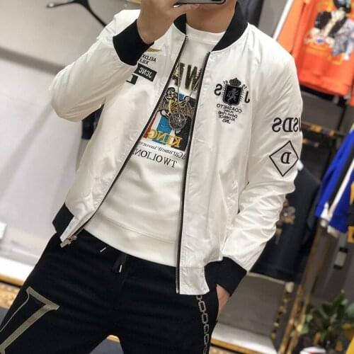 Men jacket spring new fashion brand Slim badge embroidery baseball uniform casual j trend Plus Size 4XL Stand Collar Slim coat