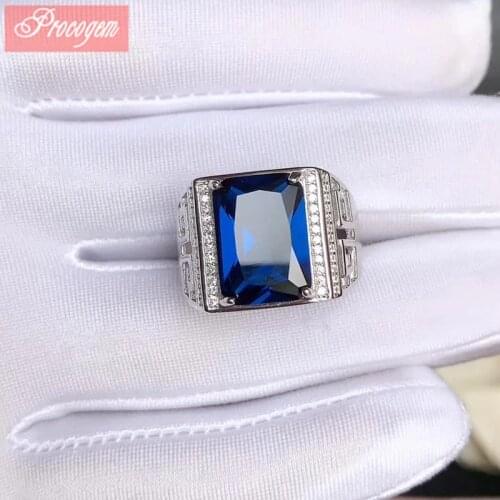Sapphire Rings for Men Engagement gifts Rectangle 10x14mm fine Jewelry 925 Sterling silver Free shipping #210