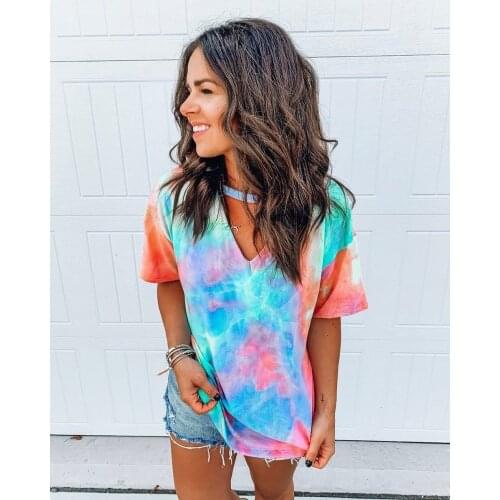 2020 new Summer Sexy Women Tie Dye Print Short T Shirt Short Sleeve tshirt harajuku camiseta mujer t-shirt female streetwear
