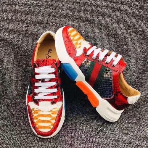 Newly top quality 100% real genuine python skin snake leather fashion sneaker shoe with genuine cowhide skin lining