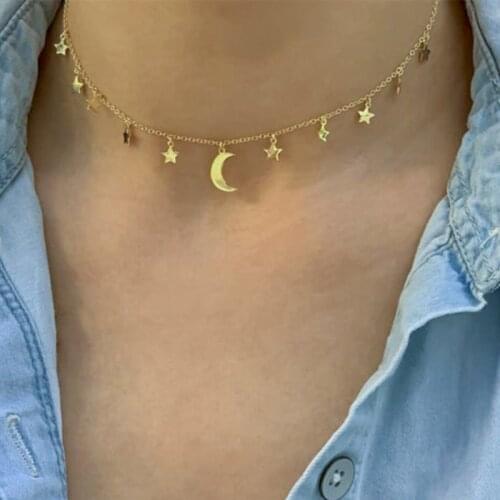 YC-UPGO Vintage Fashion Moon Star Sequin Pendant Necklaces For Women 2020 New Simple Female Necklace Jewelry Gift Wholesale