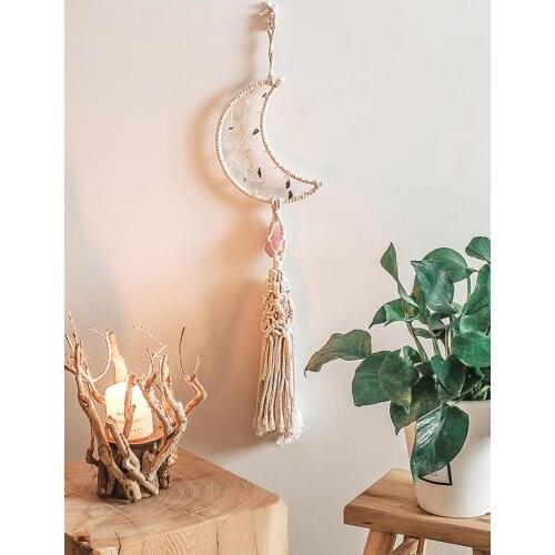 Boho Moon Woven Wall Hanging Wall Art Decor Tassel Crescent Decoration Dreamcatcher Living Room Wall Decor Macrame Tapestry