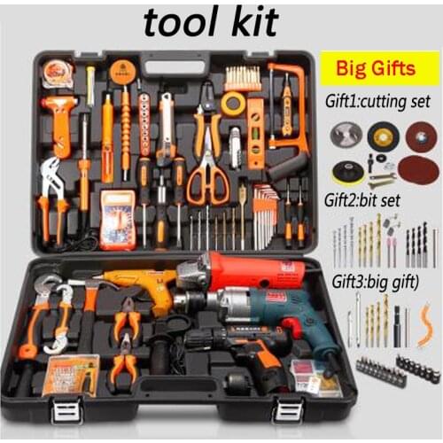 Household Tools Package Hardware Set Electric Drill Home Electrician Maintenance Multi-Functional Portable Hardware Tools