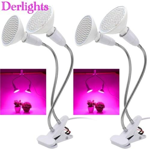 2 Sets Dual Head LED Grow Light With Desk Holder Clip Growing Lamp For Indoor Greenhouse Flowering Plant and Hydroponics System