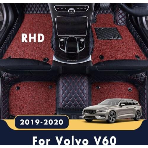 RHD Luxury Double Layer Wire Loop Carpet Protect For Volvo V60 2020 2019 Car Floor Mats Interior Custom Leather Styling Covers
