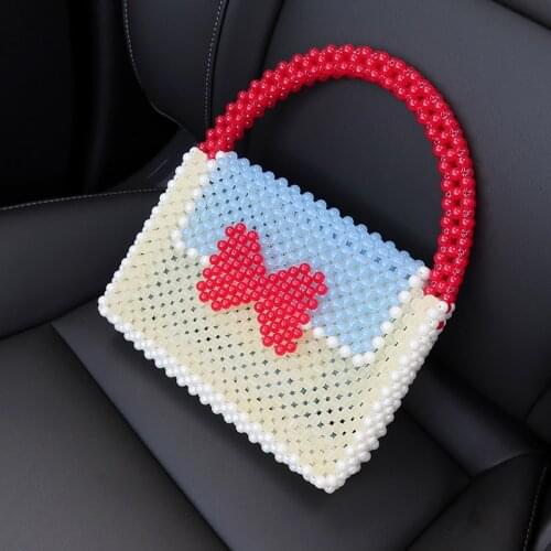 Ins Handmade Contrast Color Bead Bag NEW Pearl Evening Clutch Bags Wedding Bags Beach Party Top Handle Hand Bags Phone Purses
