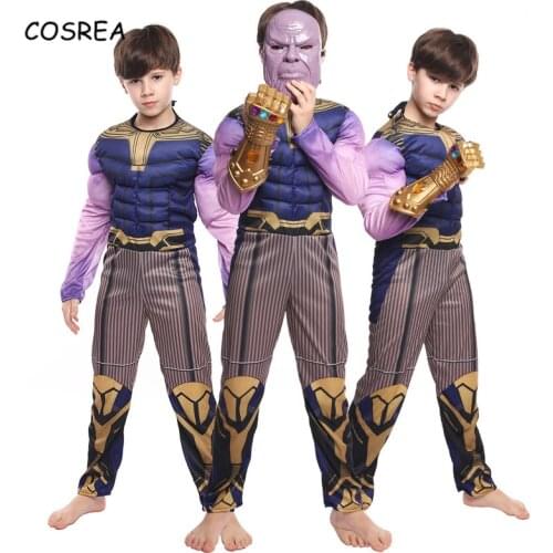 Thanos Muscle Costume Cosplay Kids Endgame Superhero Costume Child Halloween Thanos Costume Zentai Carnival Suit
