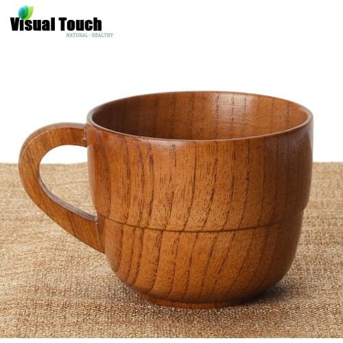 Visual Touch Natural Healthy Handgrip Wood Wooden Cup Handmade Mug Wood Tableware TeaCup Milk Coffee Mug Breakfast Dinner Tools