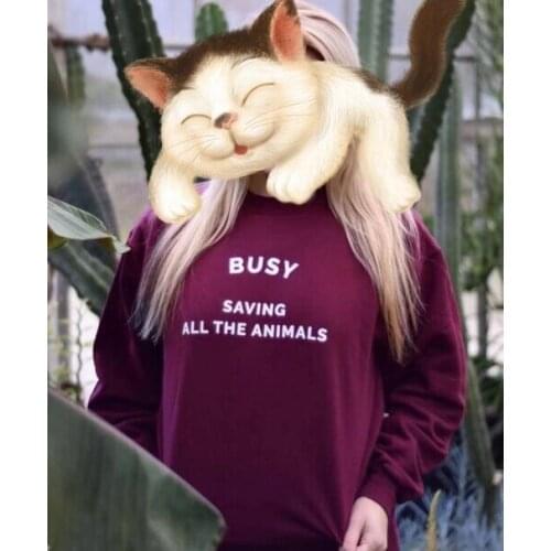 Busy Saving All The Animals Sweatshirt Protect Animals Rights Slogan Hoodies Casual Cotton Vegan Animals Graphic Grunge Pullover