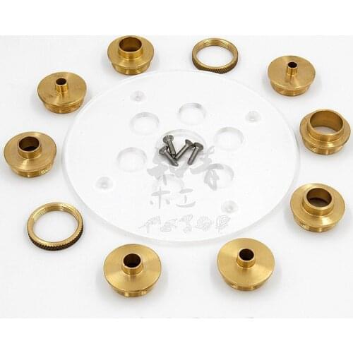 10PCS Brass Router Plate Guide Bushings + Round Base bottom Plate For Woodworking Trimming Machine Router Table Insert Plate