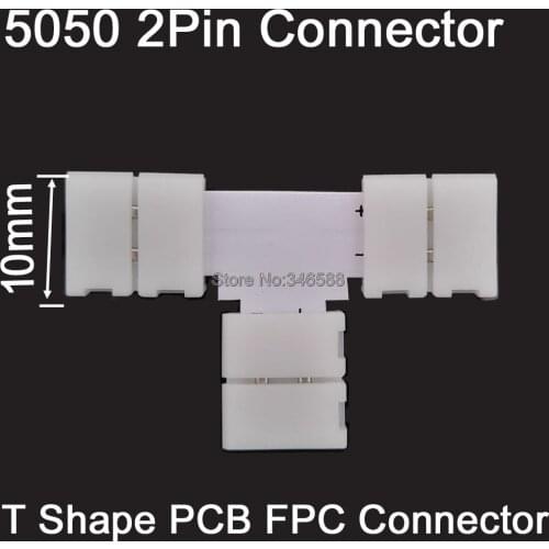 10pcs/lot 2Pins 2-Pin 10mm T Shape 5050 Single Color LED Strips FPC PCB Corner Splitter Connector Solderless Welding Free