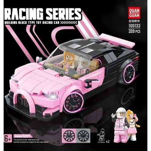100133 series pink eight-frame racing famous car assembling DIY small particle building blocks boy educational toys for gifts