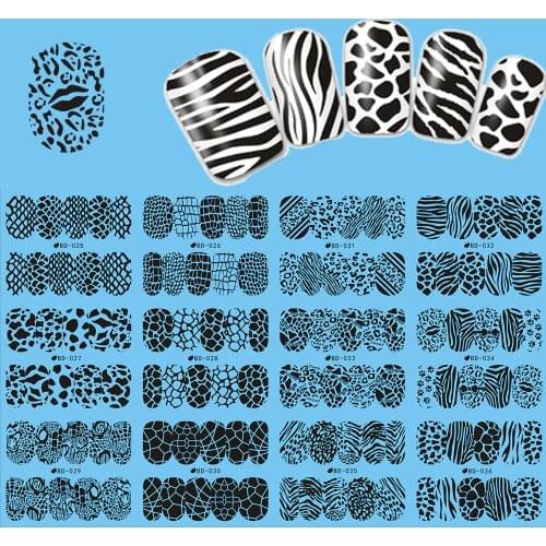 12pcs/lot Leopard Print Water Transfer Nail Art Sticker Mix Animals Full Wraps Black Lace Nail Art Decorations Decal JIBD025-036