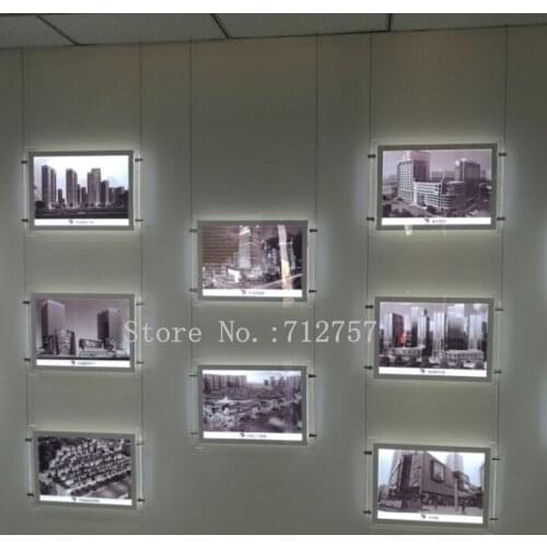 14PCS A4 Single Side Landscape Cable Hanging Magnetic Acrylic Display Kits,Real Estate Window LED Backlit Panel Light Pocket
