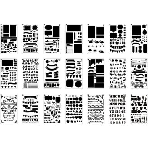 20 Pcs Bullet Diary Journal Stencils Set Drawing Template Ruler DIY Painting Template Geometric Hollow Out Scrapbooking 96BA