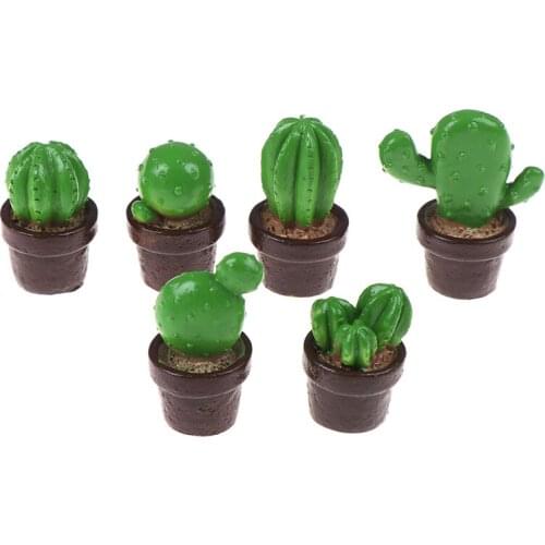 5Pcs Cute Green Mini Tree Potted 1:12 Dollhouse Miniature Cactus Succulents Green Plant Simulation Potted