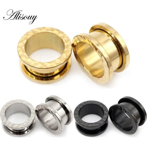 Alisouy 2pcs Stainless Steel Beating pattern Ear Expanders plugs Stretchers Ear Tunnels Gauges Earrings Piercing Body Jewelry