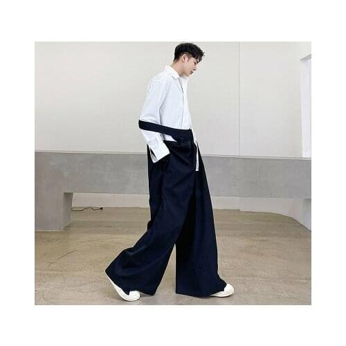 Large Womens spring ascetic loose-legged asymmetrical design overalls hip mens dark niche slacks