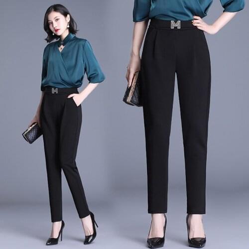 Autumn New Loose Harem Pants Women High Waist elastic thin Pencil Pants Plus size Womens Black Work Pants Nine-point Pants 3XL