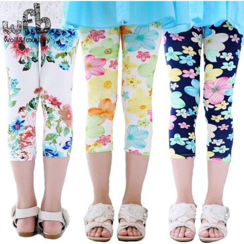 Retail 3-10years 6 patterns Calico footless girls Capri trouser kid pants clothing kids leggings childrens summer cool