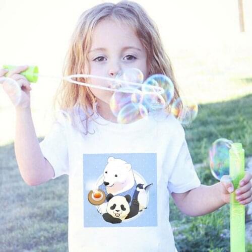 Aesthetics Kids Tshirt Summer Girls Clothes Lovely Panda Polar Bear Penguin Short Sleeve T-shirt Girl Cartoon Baby Boy T Shirt