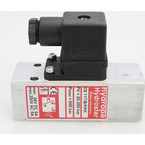 Hydropa Hydrostar Witten-Germany Pressure relay DS117/B/KKK PV=20-350bar Pmax=500bar max.24V DC 5A max.250V AC 5A
