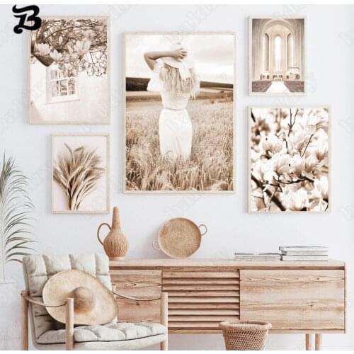 Canvas Painting for Living Room Field Flowers Dandelion Magnolia Girl Wall Art Posters and Prints Nordic Style Wall Decoration
