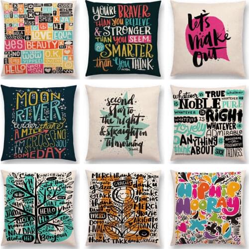 Colorful Pattern Decorative Letters Meaningful Words Good Things Hello Thanks Fun Love Hero Cushion Cover Sofa Throw Pillow Case