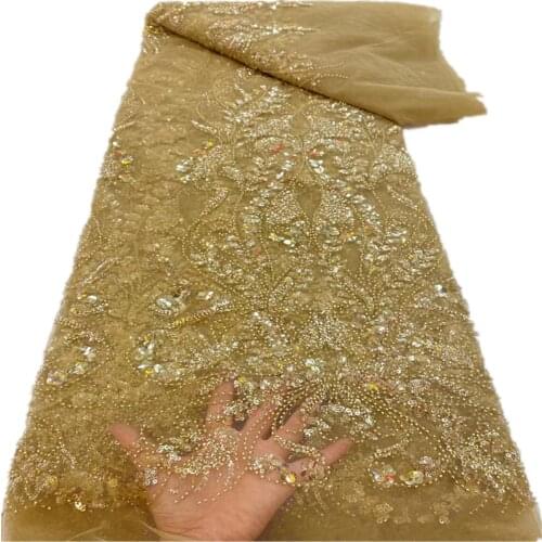 SJ Lace 2021 Nigerian Lace Fabric African Beaded Sequins Lace High Quality French Tulle Lace For Wedding Dress Sewing r5-94