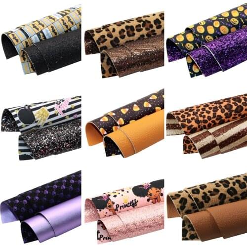 Halloween Leopard Faux Leather Sheets Double-side Synthetic Leather Fabric For Bows Bags Wallet Earring Scrapbook DIY,1Yc20341