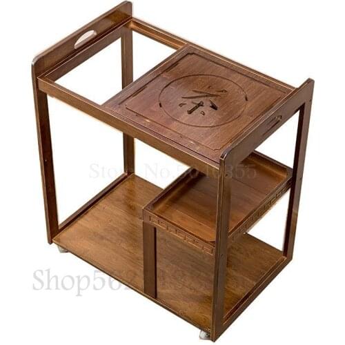 Mobile water tea table home modern minimalist tea rack tea racks living room balcony tea table bamboo