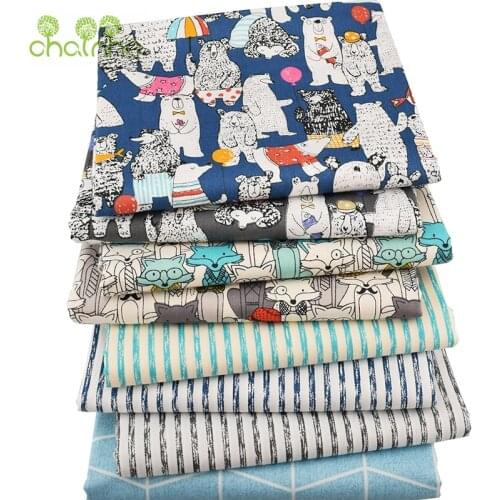 Chainho, Mr.Fox & Baby Bear Cartoon Twill Cotton Fabric,For DIY Quilting Sewing Of Baby & Child/Sheet,Pillow Material,Half Meter