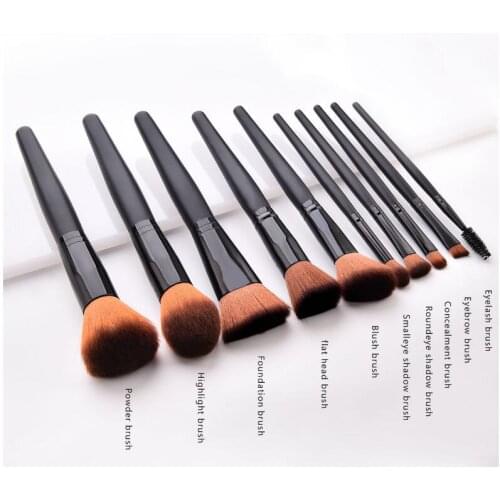 10pcs makeup brushes set makeup tools black color Brush wooden handle brush