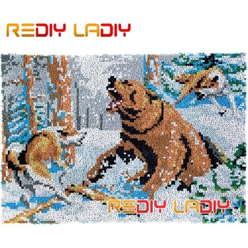 Latch Hook Rug Kit Forest Fighting Plush Wall Hanging DIY Carpet Rug Chunky Yarn Arts Cushion Crocheted Floor Mat Hobby & Crafts